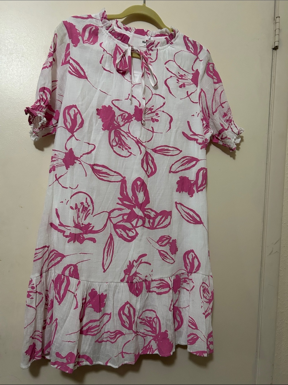 Kids Floral Tie-Neck Dress - Pink & White